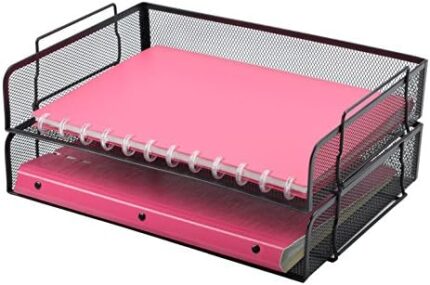 Easepres 2 Tier Stackable Desktop Document Letter Tray Organizer| The Mesh Collection, Black