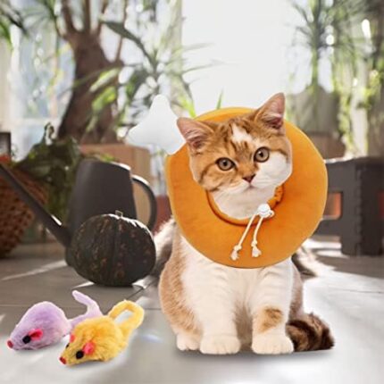 Ecoflax Cat Cone with Mouse Toy, Soft Recovery Collar with an Adjustable Fit After Surgery Stops Licking Wounds. The Brown Cat Donut is Comfy and Lightweight (Neck: 30 * 20cm)
