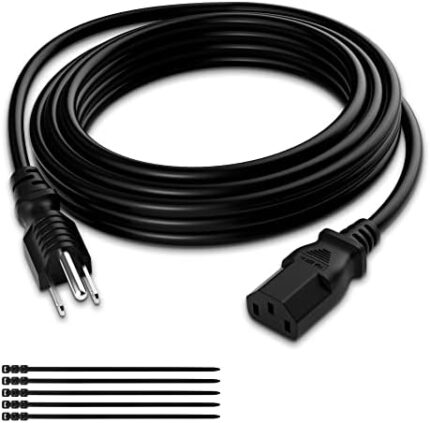 Elecan 3 Prong Replacement Power Cord 20 FT- 18 AWG 10 Amps 125 Volts ETL Listed AC Device Replacement Power Cable Black for TV, Computer, Printer, Radio, Monitor with Ties