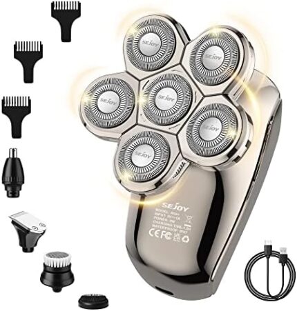 Electric Razor for Bald Men, Head Shavers for Men 5-in-1 Multifunctional 6D Electric Head Shaver Waterproof Recharageable Rotary Shaver Grooming Kit Mens Electric Shaver