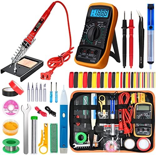 Electronics Soldering Iron Kit, 80W LCD Digital Soldering Gun with Electronics Soldering Iron Kit, 80W LCD Digital Soldering Gun with Adjustable Temperature Controlled and Fast Heating Ceramic Thermostatic Design, 24pcs Solder Kit Welding Tool