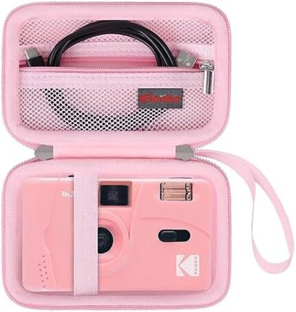 Elonbo Hard Travel Case for KODAK EKTAR H35 Half Frame / M35 / M38 / Ultra F9 Film Camera, Point-and-Shoot Camera Storage Cover Bag Organizer Holder, Extra Mesh Pocket fits Film Roll Battery, Pink