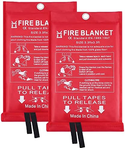 Emergency Fire Blanket for Home and Kitchen – 2 Pack 3.3x3.3ft Fiberglass Suppression Flame Retardant Safety Camping Fire Blanket Emergency Survival Kit for Home House Office Fireplace Car Kitchen