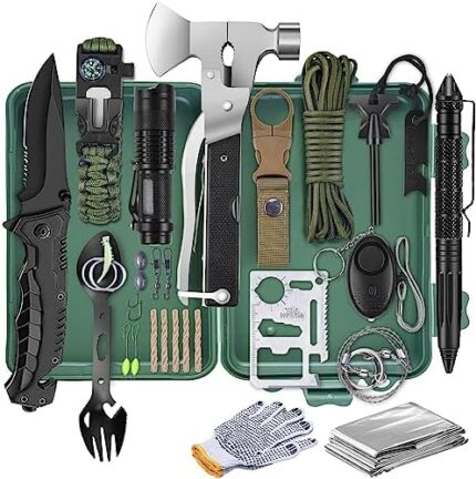 Emergency Survival Kit, Gifts for Men Dad Boyfriend Him Husband Christmas, 33Pcs Survival Gear Cool Gadget Camping Accessories Equipment for Hunting, Fishing, Outdoor Adventure, Hiking, Birthday Gift