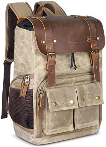 Endurax Leather Camera Backpack Bag for Photographers Waterproof DSLR Backpacks with Laptop Compartment & Tripod Holder