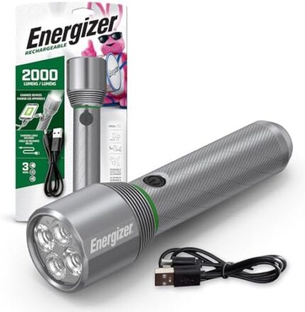 Energizer X2000 LED Rechargeable Flashlight, Powerful 2000 Lumen Flash Light, IPX4 Water Resistant, Excellent Emergency Power Outage Light