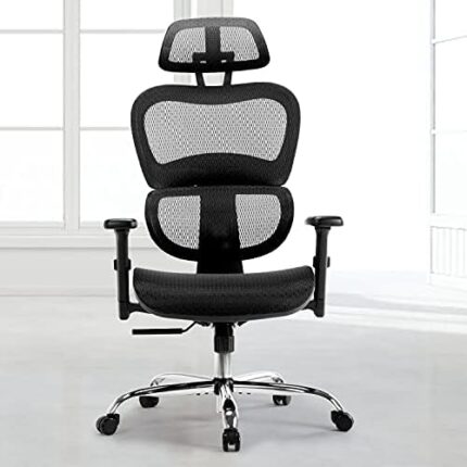 Ergonomic Chair, High Back Executive Desk Chair, Modern Office Chair with Lumbar Support, Breathable Mesh Chair, with 3D Adjustable Armrests,Headrest and Lumbar Support,SteelBlack