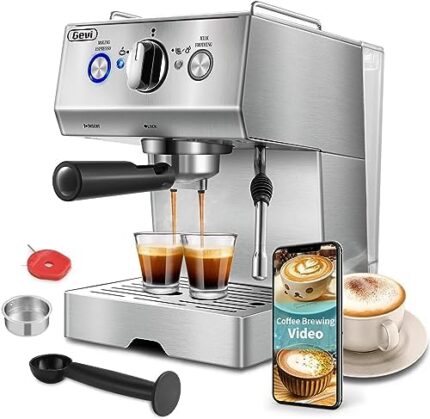 Espresso Machines 15 Bar with Adjustable Milk Frother Wand Expresso Coffee Machine for Cappuccino, Latte, Mocha, Machiato, 1.5L Removable Water Tank, Double Temperature Control System, 1100W, Pattern Stainless Steel