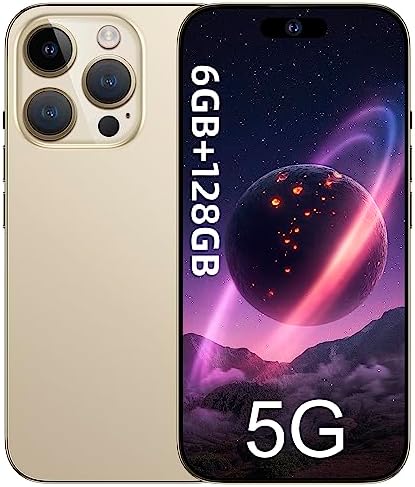 ExAchat A14 Pro Max Phone Unlocked, 6GB+128GB Android13 Smartphone 6.82" FHD+ Display 120Hz 64MP Camera 6800mAh Dual SIM Cell Phone GPS/Fingerprint/Face ID(Gold)