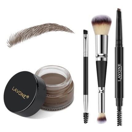 Eyebrow Pencil Makeup Kit for Eyebrows, Brow Make up Kit with Waterproof Eyebrow Pencil, Eyebrow Pomade, 2 in 1 Dual-sided Makeup Brushes and Dual-ended Eyebrow Brush - Soft Coffee