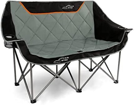 FAIR WIND Oversized Fully Padded Camping Chair Folding Loveseat Double Duo Chair Heavy Duty Quad Fold Chair Arm Chair with Cup Hold - Supports 650 LBS Black