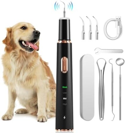 FAIRYLOVE Dog Ultrasonic Toothbrush Cleaner, Pet Plaque Remover for Teeth with 3 Modes and 4 Cleaning Heads, Rechargeable Dog Teeth Cleaning Kit for Dog and Cat Tartar Remover for Teeth