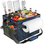 FANGSUN Large Grill and Picnic Caddy with Paper Towel Holder, BBQ Organizer for Utensil, Plate, Condiment, Collapsible & Easy Carry Griddle Caddy, Must Haves for Outdoor, Camper, Travel, Car, RV