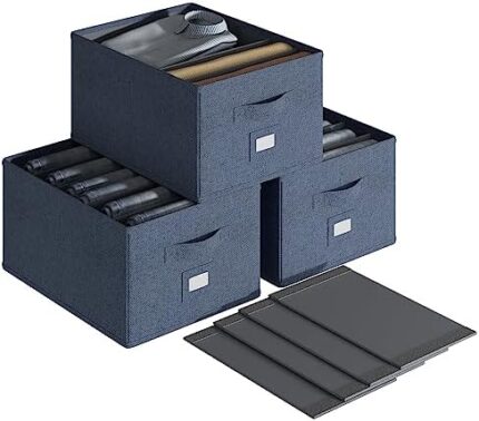 FAikhom Clothes Organizer for Closet-Multifunctional Clothes Storage Bins with Removable Had Dividers Foldable Closet Jeans Organizer Box with Label Windows Carrying Handles