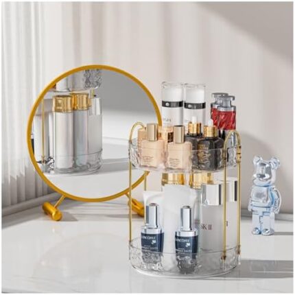 FBOTML360° Rotating Makeup Organizer with Perfume Holder - Bathroom Organizer for Countertop - Maximizes Storage Space with Stylish Design Clear-2Tier