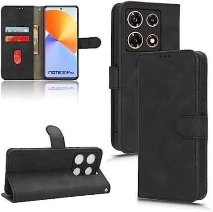 FERKAP Wallet Case Cover Compatible with Infinix Note 30 Pro Case with Card Holder,Flip Case PU Leather Phone Wallet Case with Wrist Strap Shockproof Protective Cover (Color : Black)