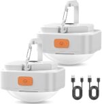 FLY2SKY 2 Pcs White Camping Light Tent Light Portable Rechargeable LED Camping Light Survival Gear Camping Accessories Camping Equipment for Hiking Backpacking Fishing Hurricane Emergency Outage