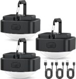 FLY2SKY 3 Pcs Black Camping Light Tent Light Portable Rechargeable LED Camping Light Survival Gear Camping Accessories Camping Equipment for Hiking Backpacking Fishing Hurricane Emergency Outage