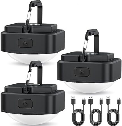 FLY2SKY 3 Pcs Black Camping Light Tent Light Portable Rechargeable LED Camping Light Survival Gear Camping Accessories Camping Equipment for Hiking Backpacking Fishing Hurricane Emergency Outage