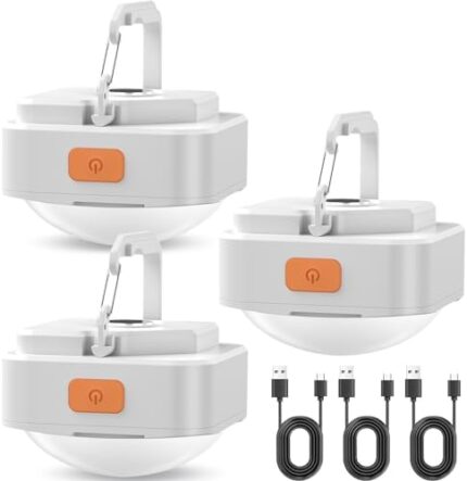 FLY2SKY 3 Pcs White Camping Light Tent Light Portable Rechargeable LED Camping Light Survival Gear Camping Accessories Camping Equipment for Hiking Backpacking Fishing Hurricane Emergency Outage