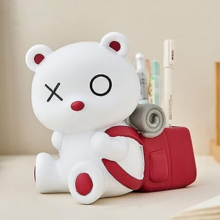 FUNTEREST Cute Pen Holder, Resin Bear Shaped Pencil Holder, Desk Accessories & Workspace Organizers, Pen Stand Decorative Gift, Pen Pot Brush Holder for Home Office