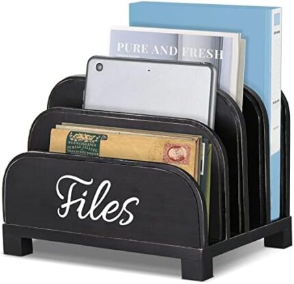 File Organizer for Desk, 4 Slots Wood Desktop File Organizer for Document Letter Envelope Mail Paper Folder Bill, Desktop File Folder Holder for Desk Organizer and Accessories