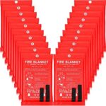 Fire Blanket Fiberglass Fire Emergency Blanket Flame Retardant Fire Suppression Blanket Fireproof Emergency Survival Safety Cover for Kitchen Home Car Office Camping, 39 x 39 Inch (Red,20 Pack)