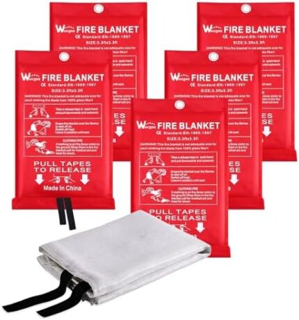 Fire Blanket for Home and Kitchen - 5 Pack Fiberglass Reusable Fire Blankets Suppression Emergency for School Fireplace Grill Car Office Garage Welding Warehouse Safety 3.3ft x 3.3ft