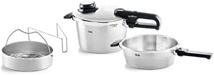 Fissler Vitavit Premium Pressure Cooker and Skillet Set with Steamer Insert, 2.6 Quarts & 4.8 Quarts