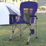 Flash Furniture Heavy Duty Portable Folding Camping Chair - Blue Seat and Back with Padded Arms - Gray Steel Frame - Cup Holder, Storage Pouch - Extra Wide Carry Bag