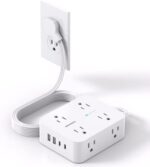 Flat Extension Cord, 5 Ft Ultra Thin Flat Plug Power Strip Surge Protector, 8 Widely Outlet Extender 4 USB Ports(2USB C),1080J Multi Plug Outlet Wall Mount for Home Office Dorm Room Travel Essentials