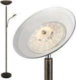 Floor Lamp, LED 20W/2000LM Bright Torchiere Floor Lamp with 5W Adjustable Reading Lamp, Stepless Dimmable Standing Lamp, 2 Rotary Switch, Modern Floor Lamps for Living Room, Bedroom, Office,Bronze