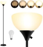 Floor Lamps for Living Room, Dimmable LED Modern Simple Standing Lamp, Tall Lamps for Bedroom Office Dining Room Kitchen, Minimalist Black Pole Lamp with Rotary Switch, 9W LED Bulb Included