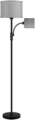 Floor Lamps for Living Room, Modern Floor Lamp with Reading Lamp(9W, 5W), 3 Color Temperature LED Bulbs, 62" Tall Standing Lamp, Gray Lampshades, Simple Pole Lamps for Bedroom/Office/Kids Room/Den