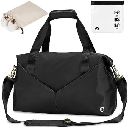 For Spirit Airlines 18x14x8 Personal Item Bag Travel Duffel Bag Underseat Carry-on Luggage with TSA Approved Quart Size Bag & Shoes Bag, Weekender Overnight Bag for Women (Black)