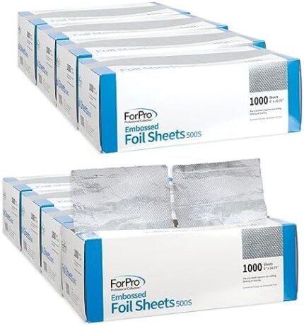 ForPro Embossed Foil Sheets 500S, Aluminum Foil, Pop-Up Foil Dispenser, Hair Foils for Color Application and Highlighting Services, Food Safe, 5” W x 10.75” L, 1000-Count (Pack of 8)
