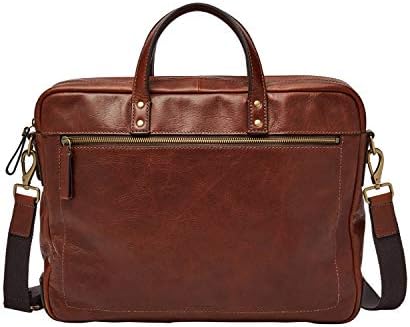 Fossil Men's Haskell Leather or Fabric Messenger Briefcase Work Laptop Bag for Men