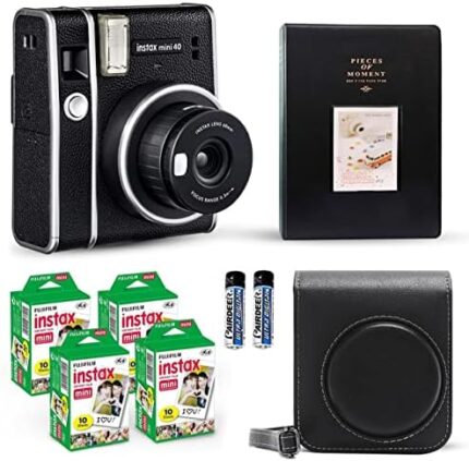 Fujifilm Instax Mini 40 Instant Camera Vintage Black. + Value Pack (40 Sheets) Shutter Accessories Bundle, Includes Style Compatible Carrying Case, Black Photo Album 64 Pockets