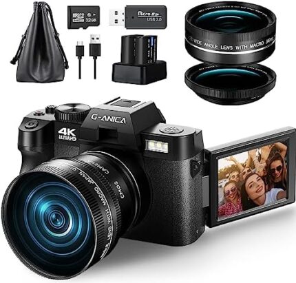 G-Anica Digital Cameras for Photography, 48MP&4K Video/Vlogging Camera for YouTube with WiFi, 60FPS Autofocus Travel Camera with Wide-Angle & Macro Lens (2 Batteries)