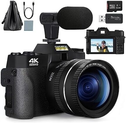 G-Anica Digital Cameras for Photography, 4K 48MP Video Camera, 16X Digital Zoom Vlogging Camera for YouTube, Travel Camera with 32GB SD Card and Wide Angle Lens（Grey）