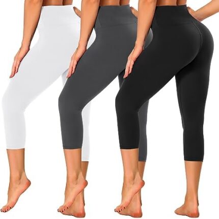 GAYHAY 3 Pack High Waisted Capri Leggings for Women - Soft Stretch Tummy Control - Exercise Pants for Running Cycling Workout
