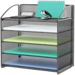 GDINDINFAN 5-Tier Letter Tray Paper Organizer with Handle, Mesh Desk File Organizer Paper Sorter Holder Desktop Document Shelf Storage Organization for Office, Home or School, Black