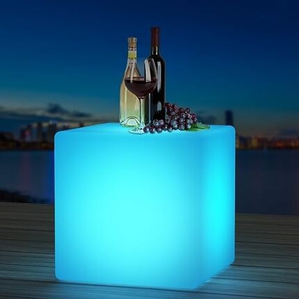 GGII 12-inch Rechargeable LED Cube Chair Light, IP65 Waterproof RGB Color Changing LED Light Cube Seat Stool Side Table, Solar and USB Charging, Suitable for Bedroom Patio Pool Decorative Lighting