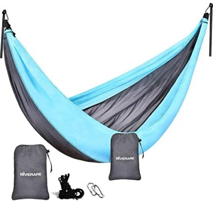 GIVERARE Camping Hammock, Portable Hammocks with 2 Tree Straps, Lightweight Nylon Parachute Hammocks for Hiking,Backpacking,Hunting,Outdoor,Beach,Camping-Blue & Grey