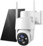 GMK Solar Security Cameras Wireless Outdoor, 2K Pan Tilt 360° View Battery Powered 2-Way Talk Outdoor Camera Wireless 3MP PTZ WiFi Surveillance Cam Cloud/SD Storage Color Night Vision Spotlight/Siren