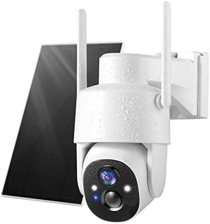 GMK Solar Security Cameras Wireless Outdoor, 2K Pan Tilt 360° View Battery Powered 2-Way Talk Outdoor Camera Wireless 3MP PTZ WiFi Surveillance Cam Cloud/SD Storage Color Night Vision Spotlight/Siren