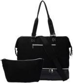 GOLDTIMO Travel Duffle Bag, Weekender Bag for Women with Wet Pocket, and Shoes Compartment, Carry on Overnight Bag with Laptop Compartment, Ideal for Gym, Travel, Weekend Getaways, Black