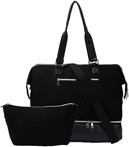 GOLDTIMO Travel Duffle Bag, Weekender Bag for Women with Wet Pocket, and Shoes Compartment, Carry on Overnight Bag with Laptop Compartment, Ideal for Gym, Travel, Weekend Getaways, Black
