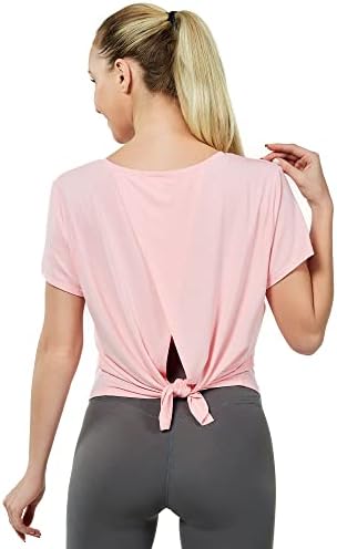 GRAMVAL Tie Back Womens T Shirts, Short Sleeves V Neck Open Back Tee Tops Athletic Workout Gym Yoga Sweatshirts