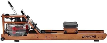 GYMTIME Water Rowing Machine for Home Gym Fitness, Classic Solid Wood Water Rower with LCD Monitor for Cardio Training Whole Body Exercise Indoor Fitness Sports Training Equipment